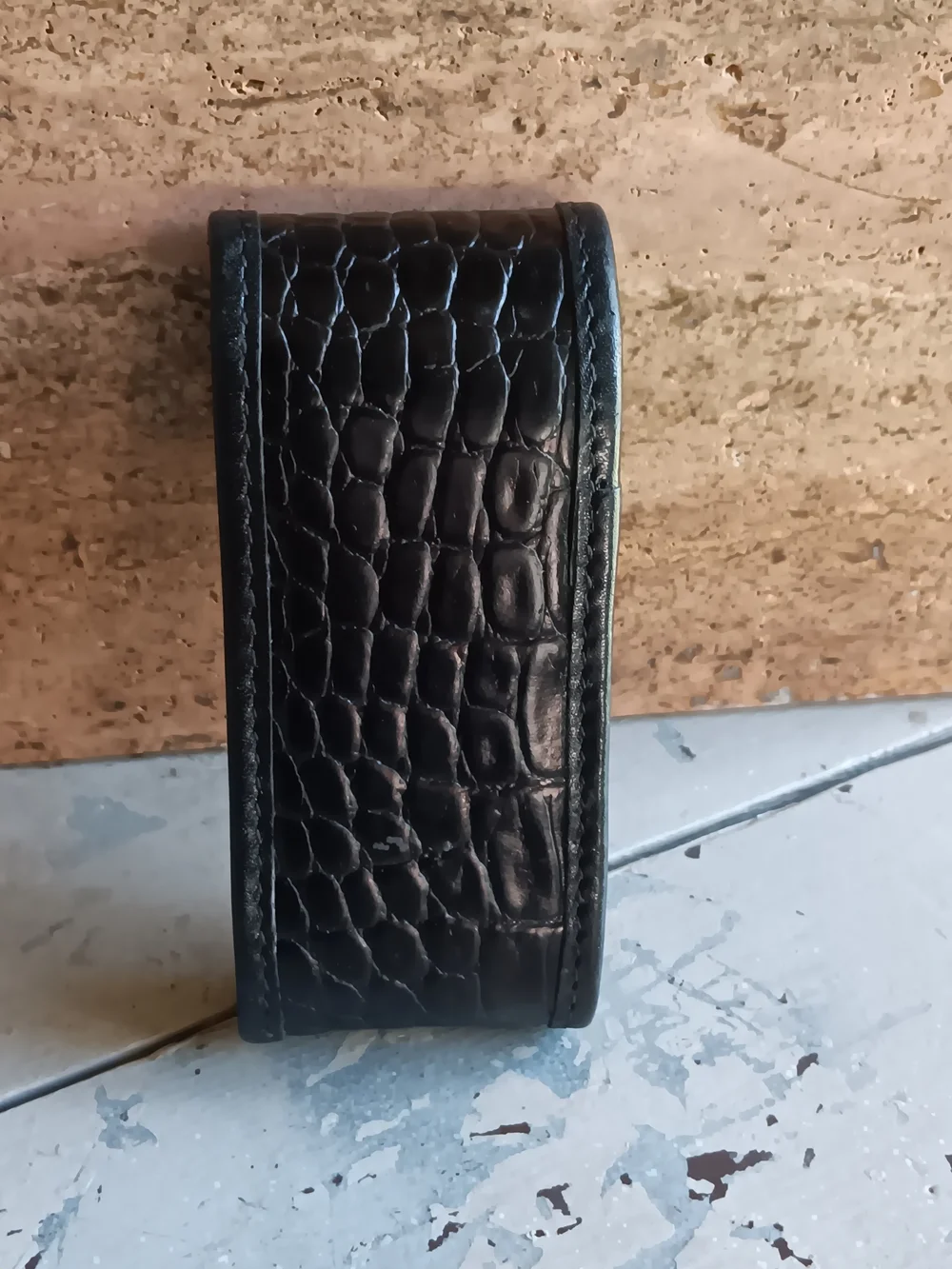 Black Leather Brighton lipstick Case with Silver Accent